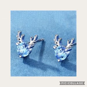 NEW Baby Blue Silver Deer Holiday Earrings